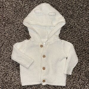Carter's White Knit Cardigan with Wooden Button